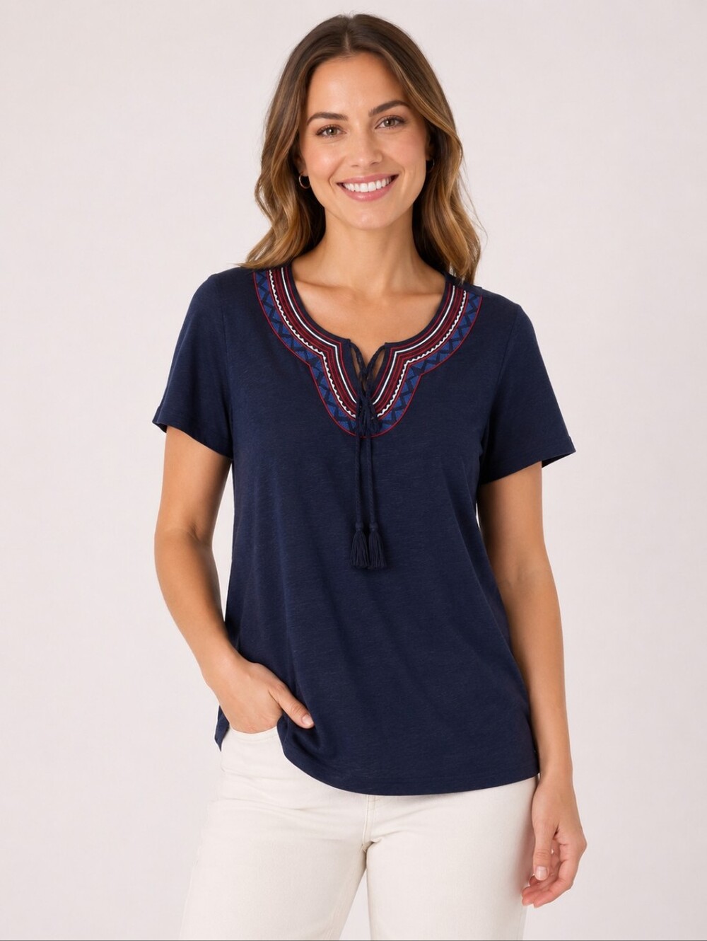 NWT Westport Blouse, embroidered necklane.